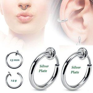 New 2 925 Silver Plate Spring Clip-on Fake Nose Lip Ear Body Jewelry No PAIN!